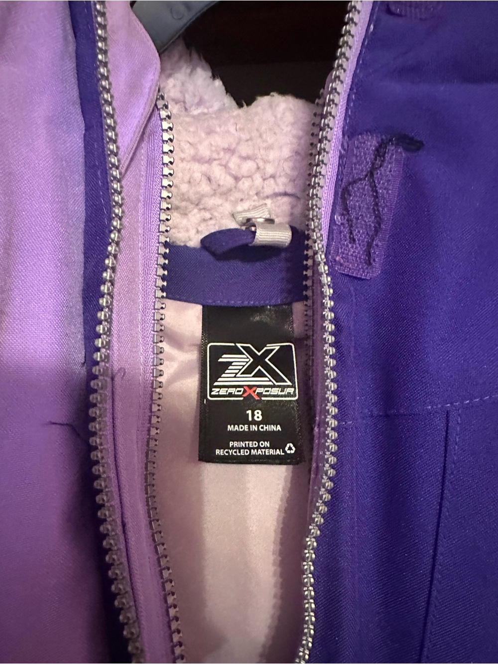 ZeroXposur Girls plus Purple Ski Jacket with Sherpa Lining